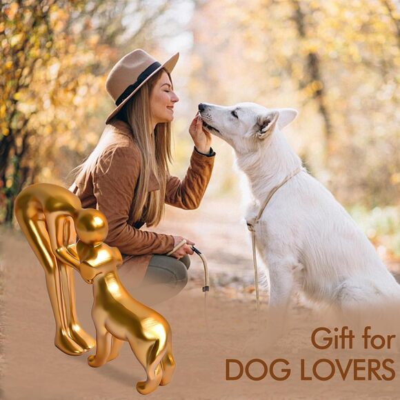 Cute Man and Dog Sculpture Pet Statue Home Décor Golden Memory Gift Dog Lover - Picture 4 of 8